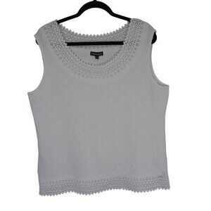 Sleeveless White Eyelet Tank Top XL By Chances R Floral Texture Lightweight
